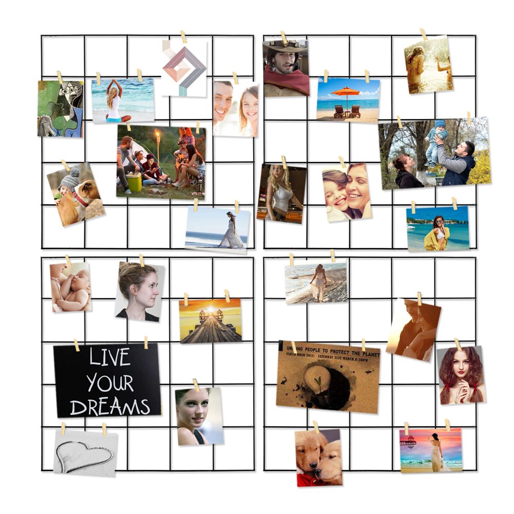 Ecjiuyi Wire Wall Grid Panel,4 Pcs Photo Pictures Memo Board Art Ins Frame Hanger Display,Office Home Living Room Kitchen Desk Storage Organizer Party Decorations