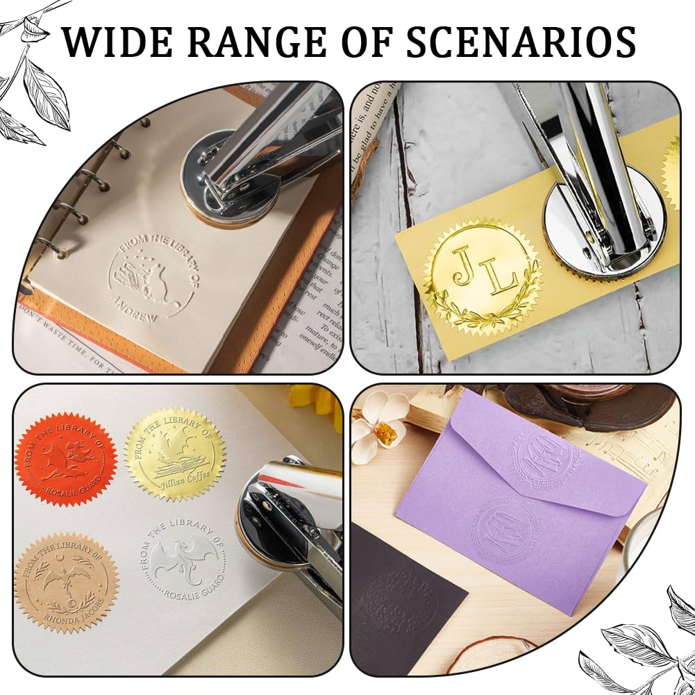 CRASPIRE Embosser Seal Stamp Handheld Embosser Stamp Stainless Steel Hand Held Library Notary Silver Sealing Embossing Stand for Official School Books Gifts Envelopes Napkins Paper Invitation