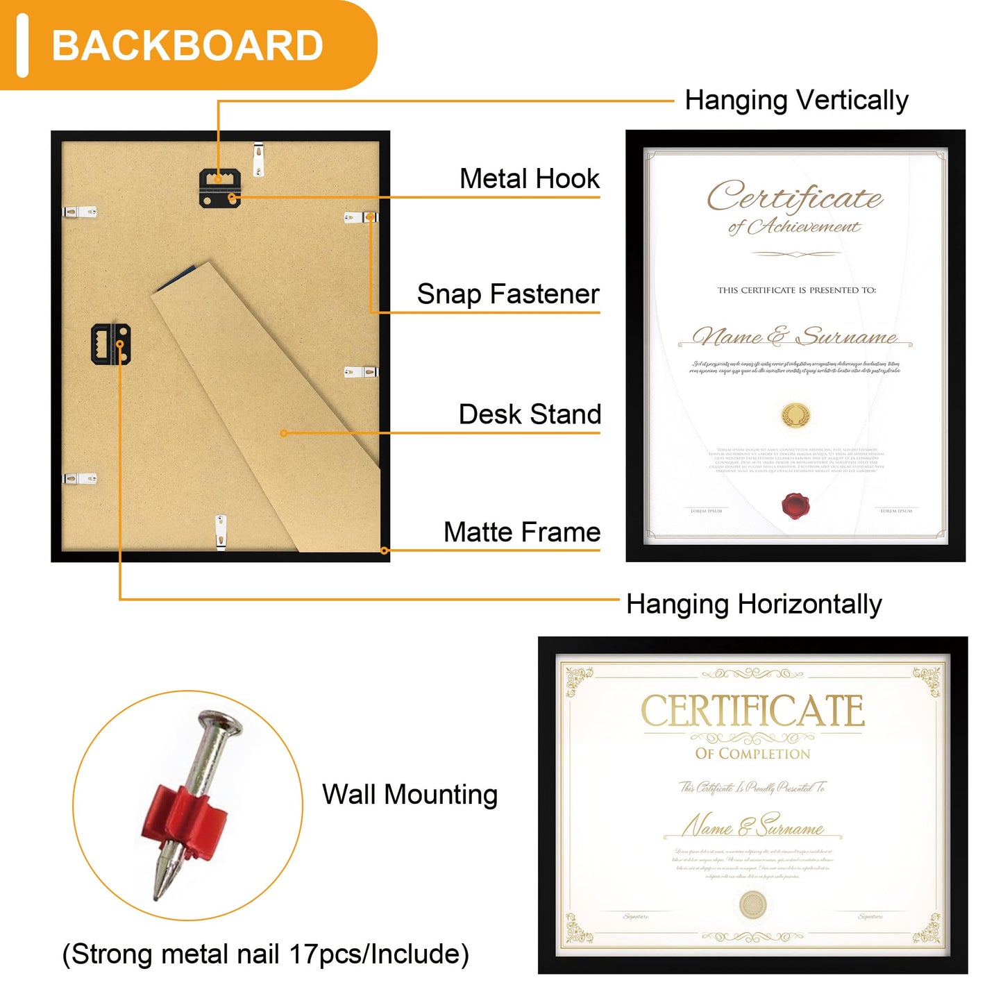 THKRLOF 8.5x11 Picture Frame Certificate Frame 16 Pack, 8.5 by 11 Bulk Multi Document Certificate Diploma Award Frames for Wall Hanging or Tabletop Display, Black