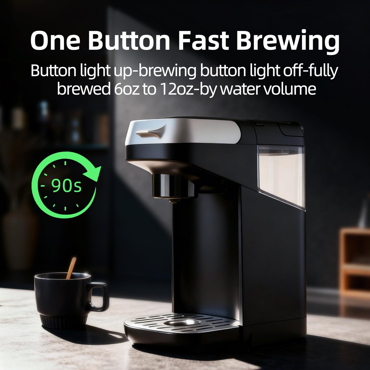 Greatogo Small Single Serve Coffee Maker for K Cup and Ground Coffee, Fast Brew One Cup Coffee, 6 to 12 oz. Brew Sizes, Machine with Descaling Reminder and Water Window, Black