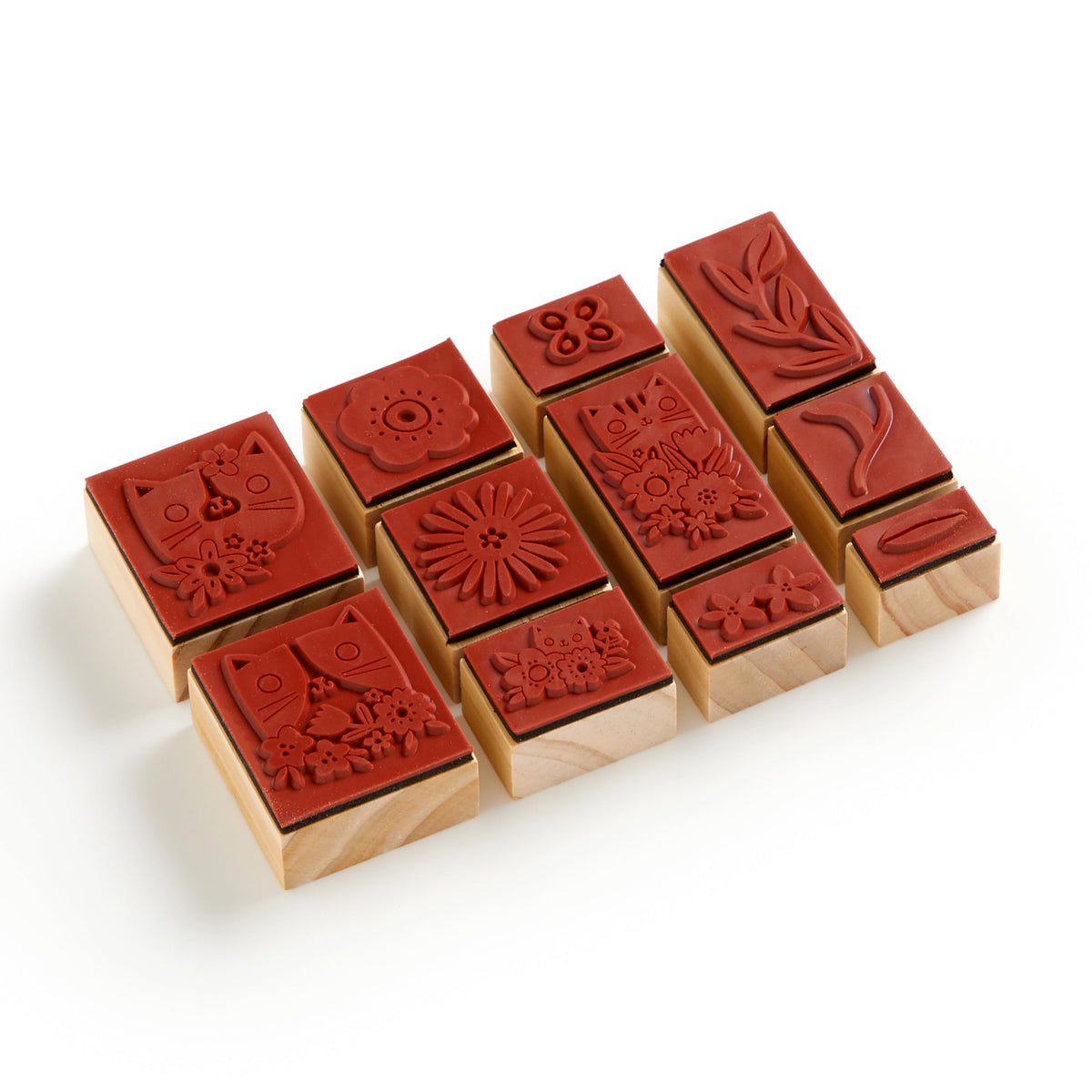 Galison Blooming Cats – Rubber Stamp Set Includes 4 Beautiful Colored Ink Pads and 11 Unique Cat Themed Wooden Stamp Blocks