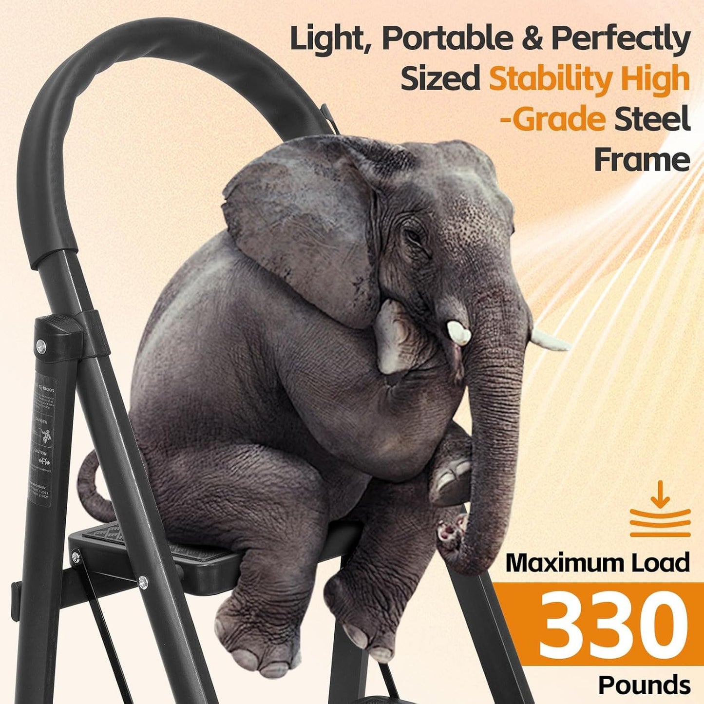 3 Step Ladder, Folding Step Stool with Wide Anti-Slip Pedal, Sturdy Step Ladder Foldable, Lightweight Portable Steel Step Stool for Kitchen, Home (Black, 3-Step)