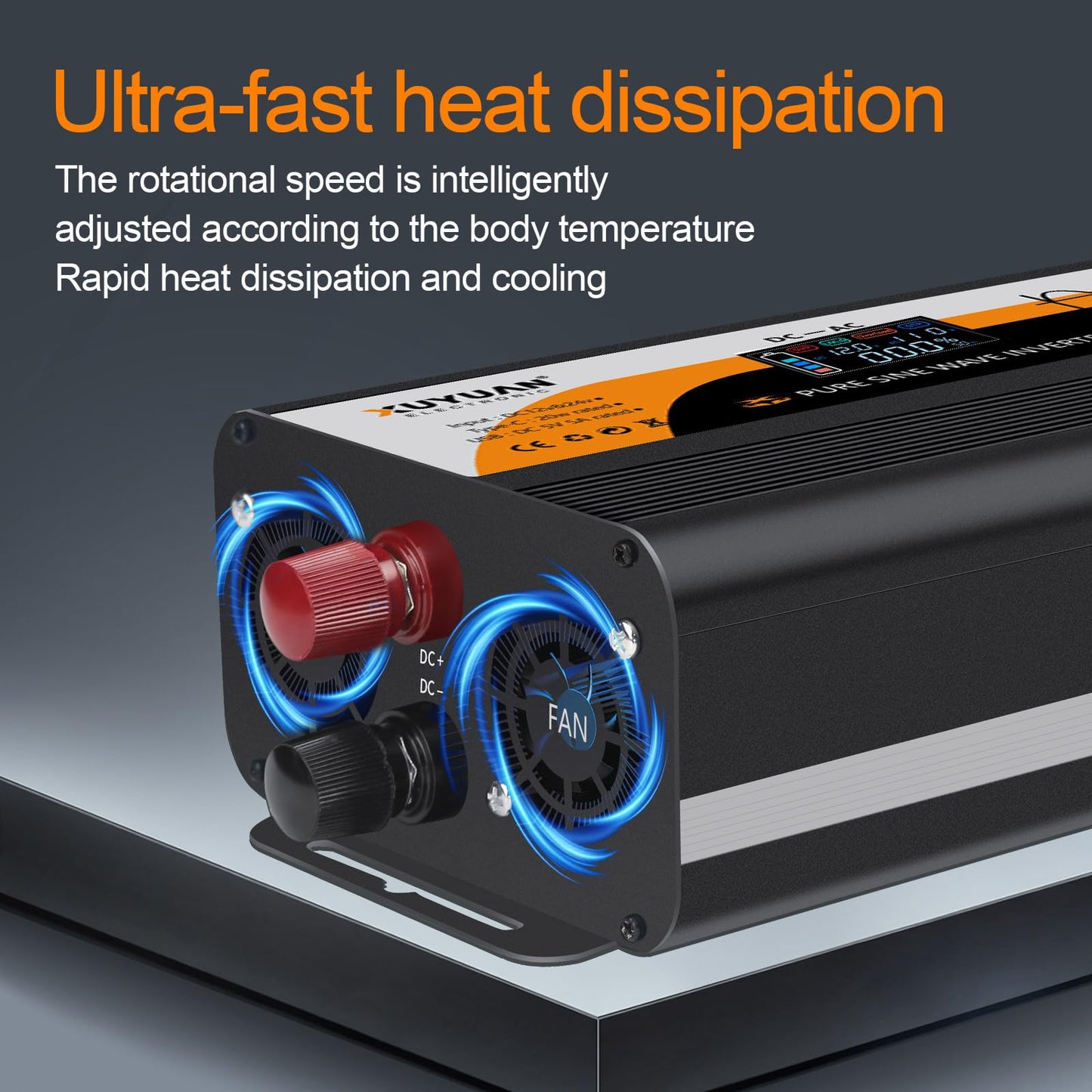 1000W Pure Sine Wave Inverter, 12V/24V Auto-Detect, 50Hz/60Hz Switchable, LCD Display, Type-C Fast Charging, Silent Design, Overload & Overheat Protection for RV, Home