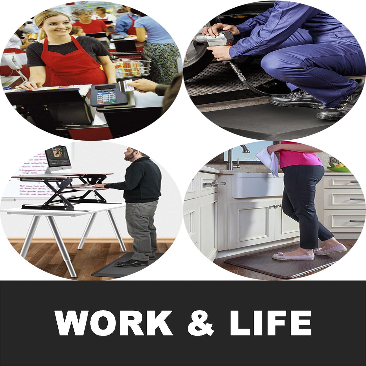 1" Extra Thick Anti Fatigue Kitchen Floor Mat Comfort Standing Mat 17'' x 30'', Office Standing Desk Mat, Kitchen Rug, Massage Points Comfort Mat, 140D high Density PU Foam (Black)