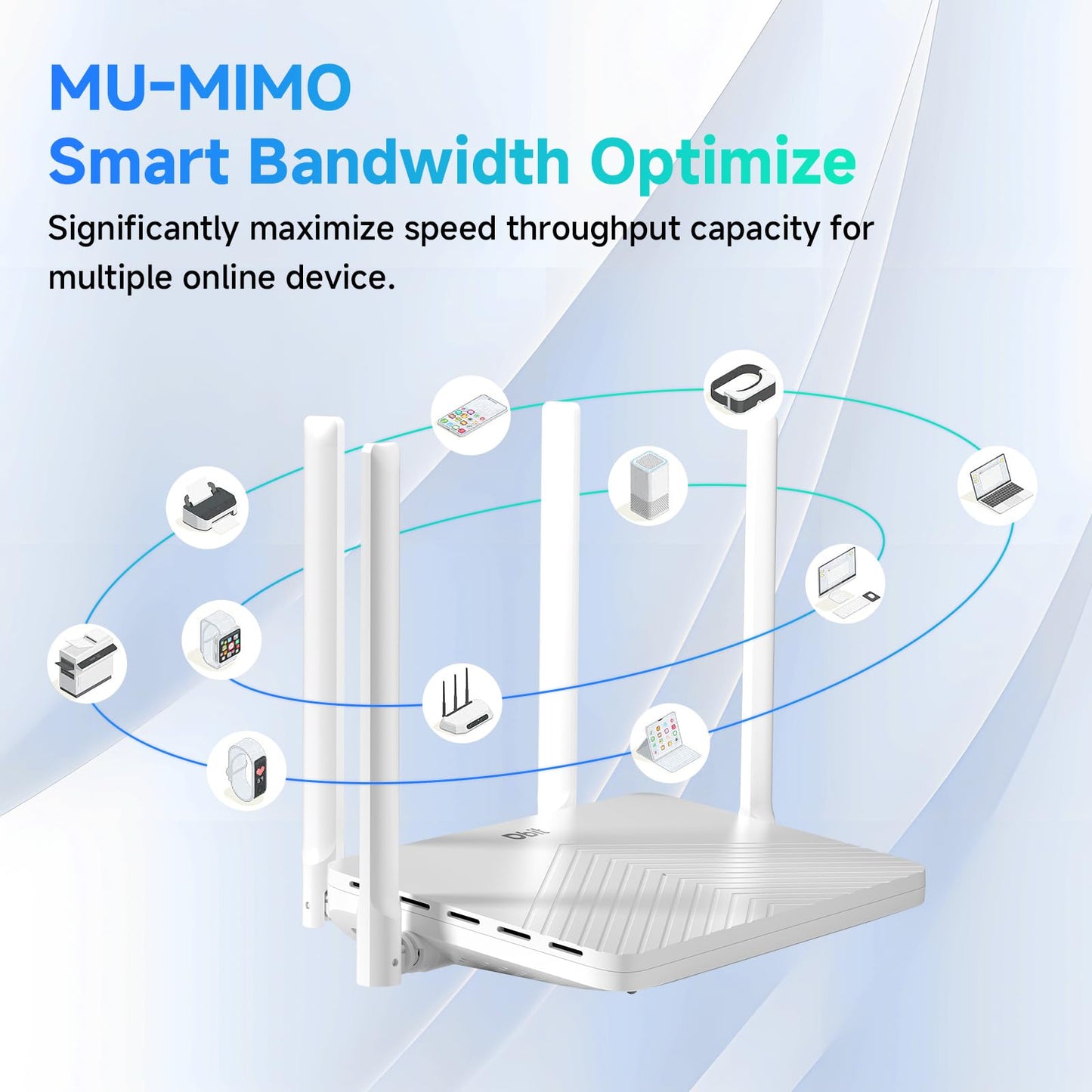DBIT AC1200 Dual Band Mesh WiFi Router Long Range Wireless Internet Router with 4 x High-Power FEMs, 4 x 10/100/1000 Mbps Gigabit Ports, WPA3 Security, Parental Controls, Guest Network (T18-21K Pro)