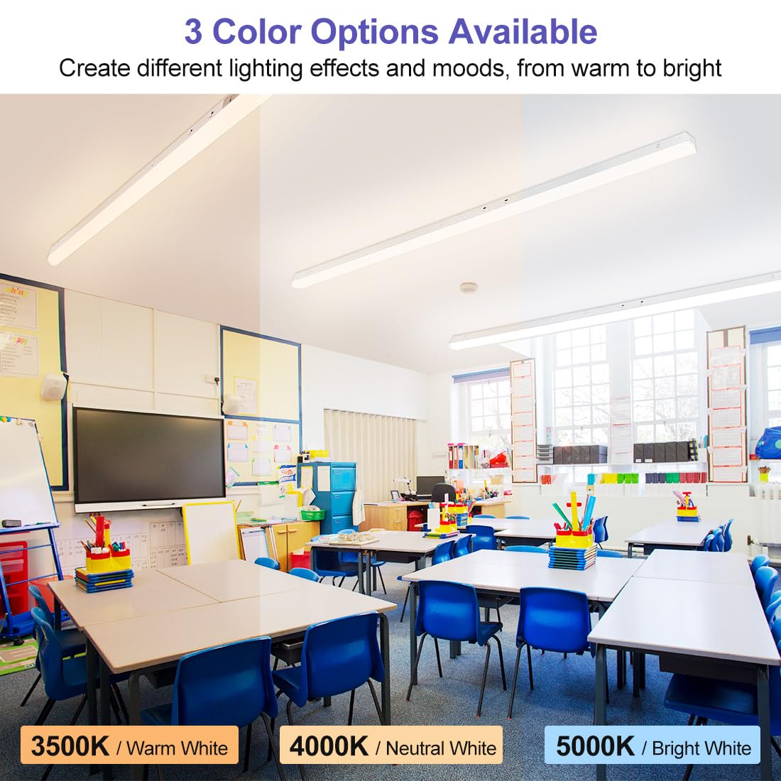 Bekada 8FT LED Linear Light Fixtures, 90/70/60W & 3500/4000/5000K CCT Adjustable, 8’ Linear Shop Lights for Workshop, Office, Garage, 0-10V Dimmable, 8Feet LED Strip Lights, 4Pack