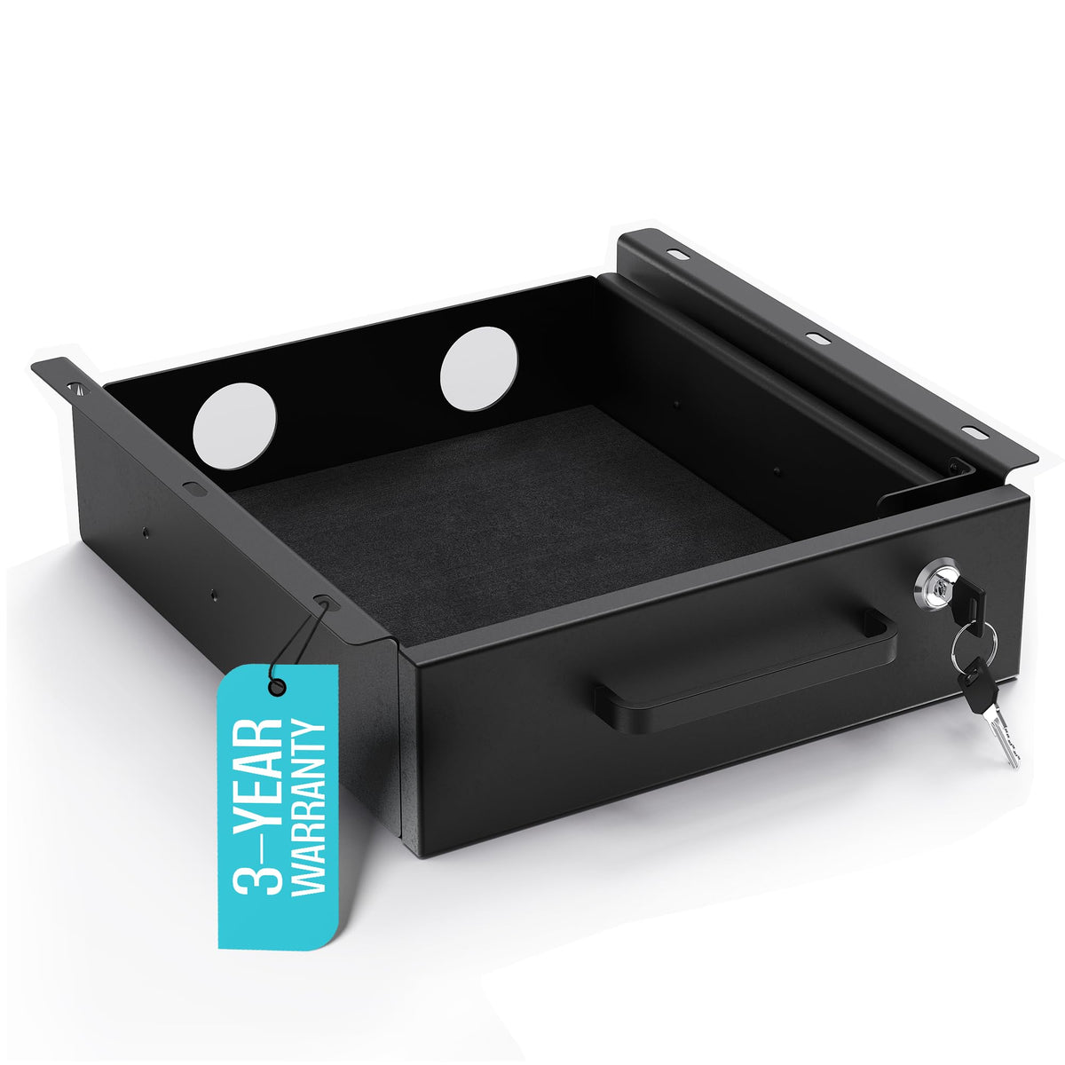 Under Desk Drawer Slide-Out – Lockable Metal Storage Drawer with Cable Management for Office & Home (Single, Non-Bracketed)