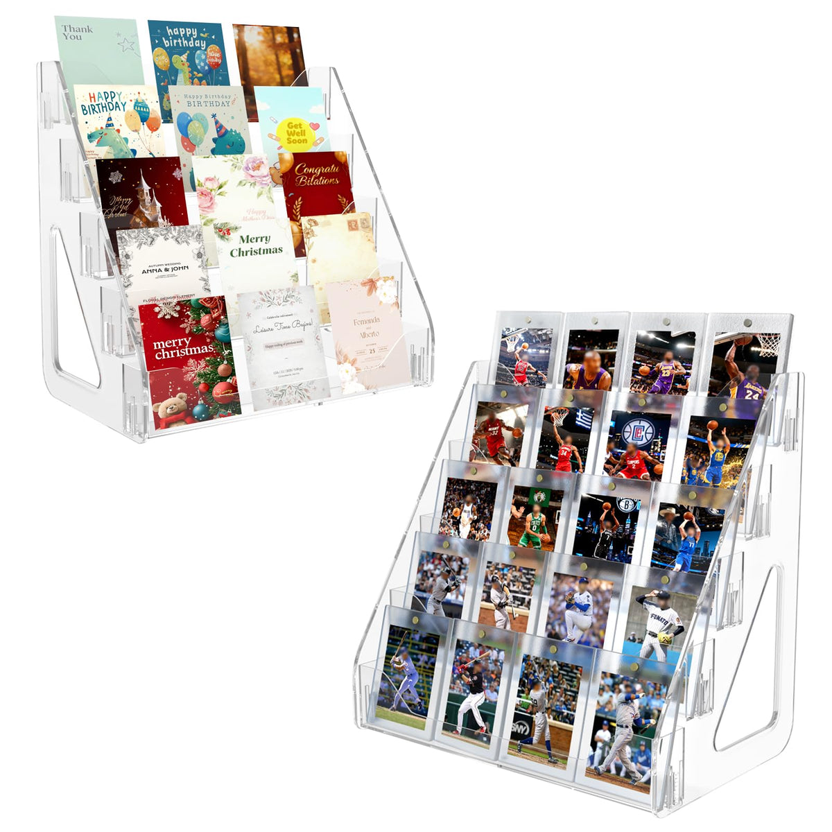 2 Pack Trading Card Display Stand, Greeting Card Display Stand, Cards Stands for Sports Baseball Graded Psa Slab Cards Displays Stands, Bookmark Postcard Sticker Holder Displays Standed Shelf, 5 Tier