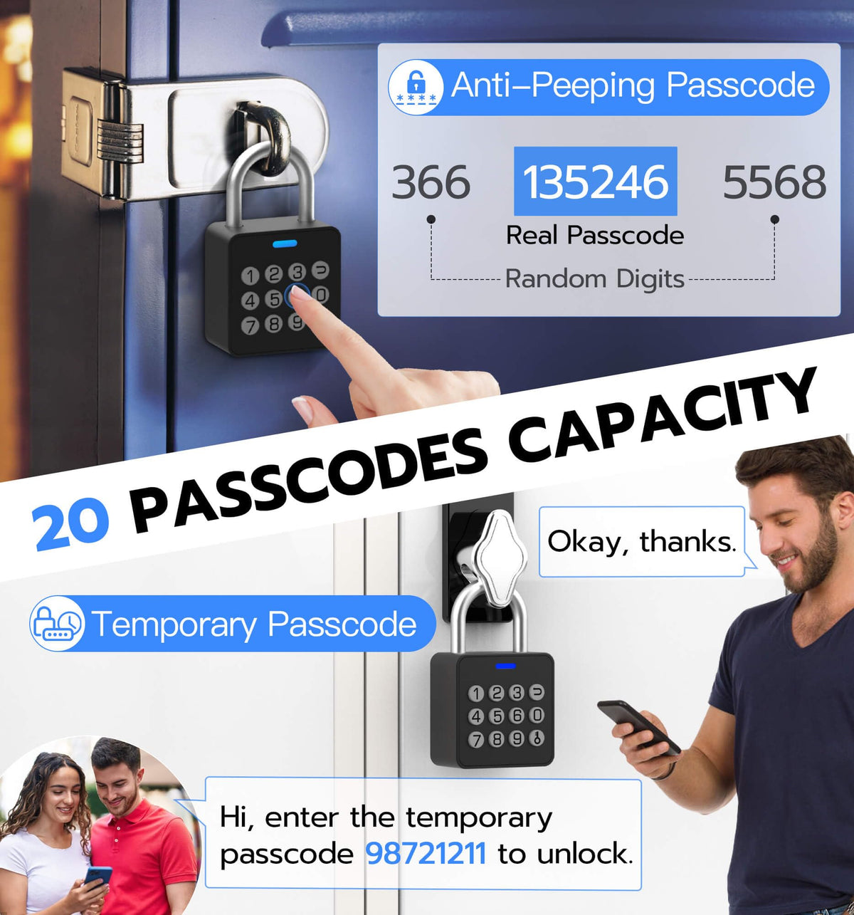 Anweller Fingerprint Gym Locker Lock with Code Keypad, Waterproof Gate Locks for Outdoor Fence, Keyless Entry Smart Combination Padlock, Pad Lock for Locker Storage Unit Shed Pool School