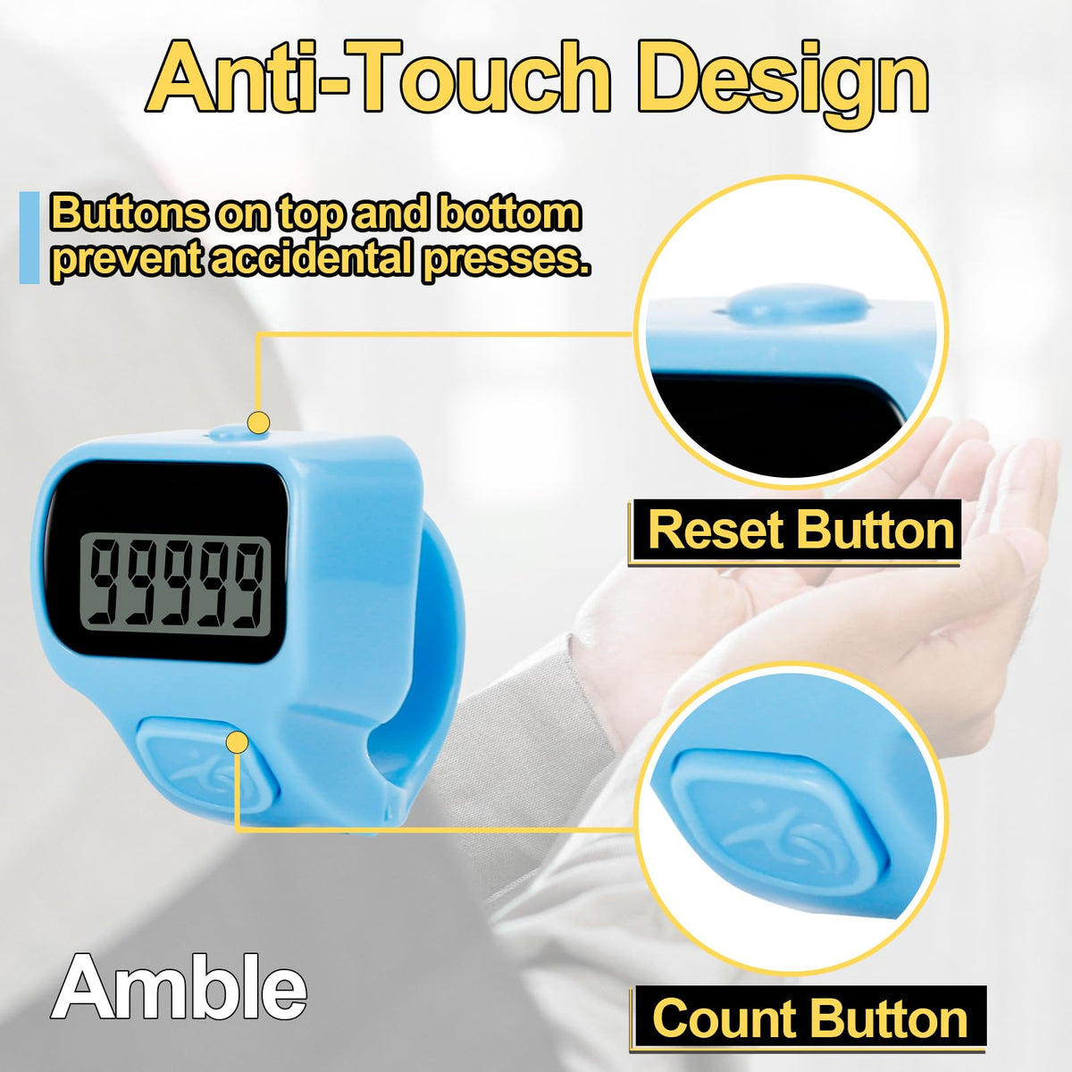 Amble Clicker Counter, Tally Counter, 6 Pack Electronic Finger Clicker for Knitting, Crochet, Stitch, Golf, Fishing, Lap, Goods Counting