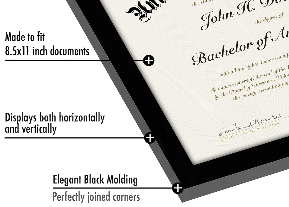 Americanflat 8.5x11 Picture Frame with Polished Plexiglass - Set of 5 - Legacy Collection - Certificate Frames for Tabletop and Wall Display - Black