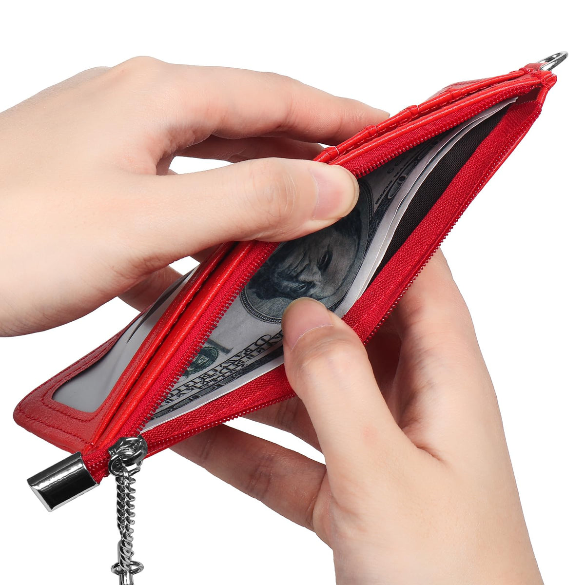 EcoVision RFID Blocking Slim Credit Card Holder Wallet with Zipper Money Pocket & Keychain, Slim Airtag Wallet for Men Women