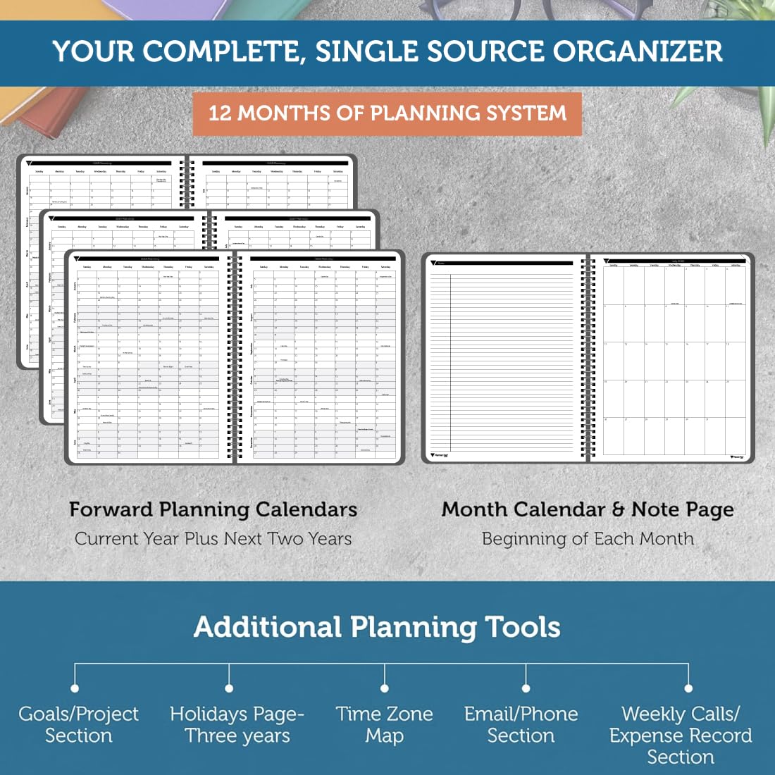 Planner Pad Spiral Bound July 2026 – June 2027 / Academic Year 6 3/4" x 8 1/2" 3-Tier Funnel Down 12 Month Medium Size Organizer, Black Cover/Black Ink