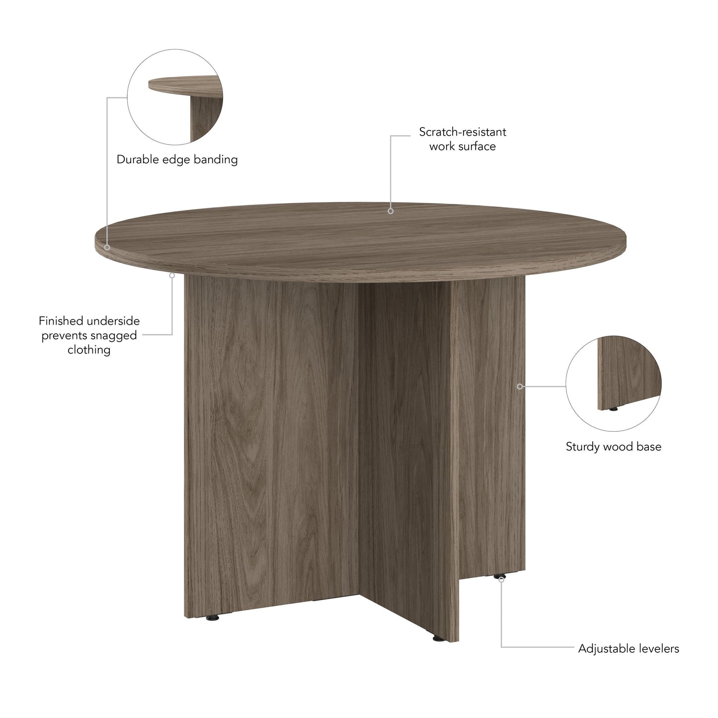 Bush Business Furniture 42-inch Round Conference Table with Wood Base, Circular Meeting Room Desk for 4 Users, Modern Hickory