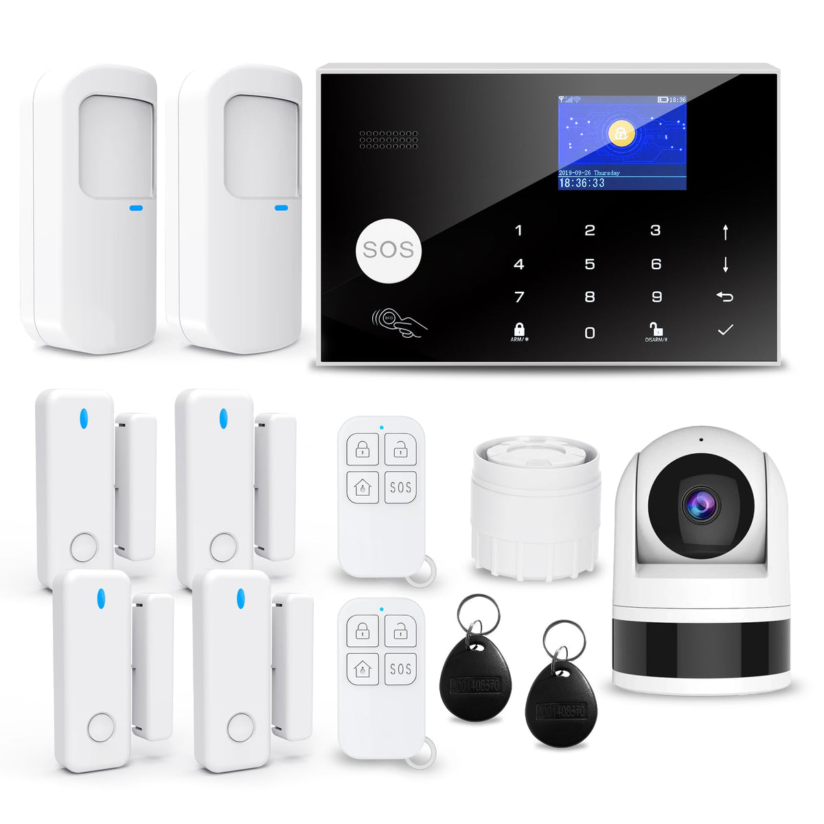 Wireless Home Alarm System, 13pcs GSM SMS 2G WiFi Full Burglar Alarm System, Siren Alarm with PIR, Door Window Sensor, Camera, Remote Control for Apartment, Garage, Office