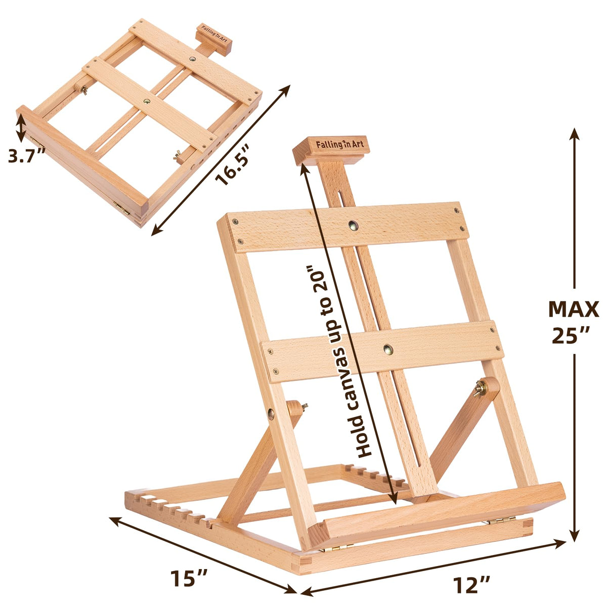 Falling in Art Heavy-Duty H-Frame Tabletop Easel for Painting, Adjustable Beechwood Desktop Easel, Portable Canvas Stand for Adults, Beginners and Artists