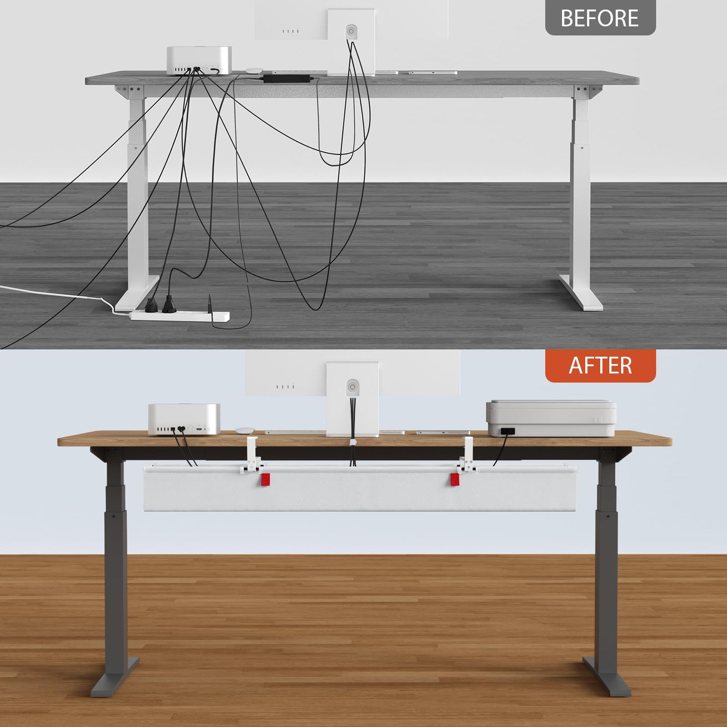 Univivi No Drill Under Desk Cable Management Tray, 48" Cord Organizer for Table, Clamp/Screw Mount Desk Cable Management, Premium Fabric Cable Management Tray for Office, Home (Extra Large)