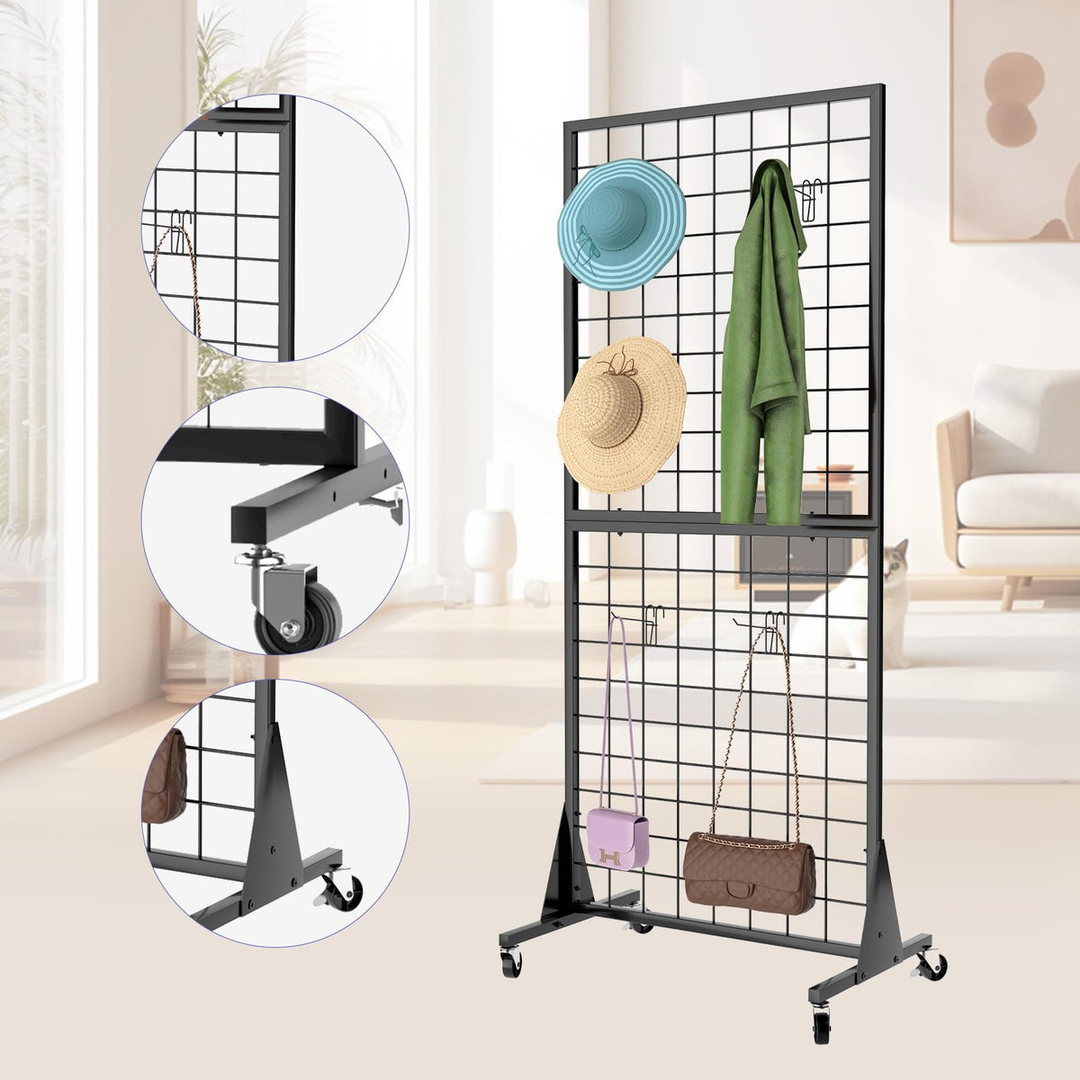 DEYEGELEA 3-Pack 2'x5.5' Ft Gridwall Panel Display Stands Heavy Duty Floor Standing Retail Display Rack with Triangle Base for Retail Art Show with 20 Hooks
