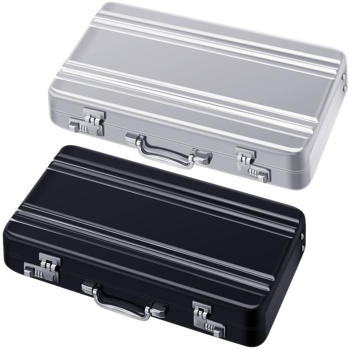 Oudain 2 Pcs Business Card Holder Suitcase Aluminum Business Card Case with Waterproof Pocket Credit Holder for Men Organizer ID Aluminum Briefcase Gift for Woman(Black, White)