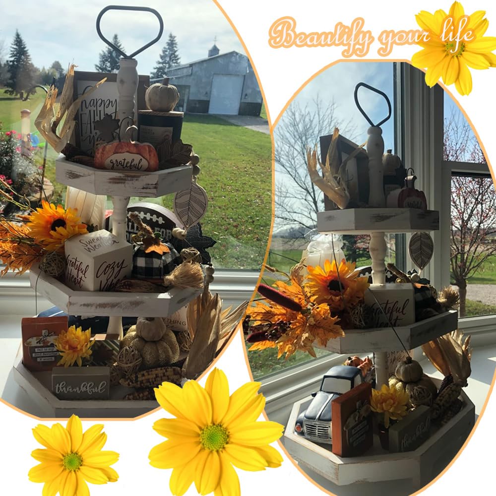 MRPAPA 3 Tiered Tray Stand - Large Farmhouse Kitchen Decor with Easy Assembly, 3 Tier Rustic Decorative Trays, Wood Cupcake Stand,Versatile 3-Tiered Organizer for Home Decor