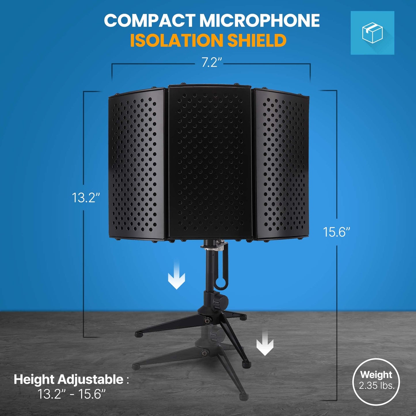 Pyle Compact Microphone Isolation Shield – Portable Studio Mic Sound Dampening Foam Reflector with Adjustable Panels, Acoustic Foam, Tabletop Tripod Stand for Recording & Podcasts