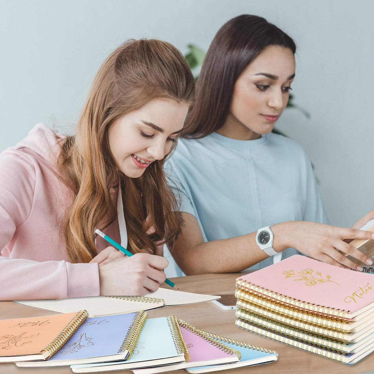 Cholemy 10 Pack Spiral Notebook Aesthetic School Supplies A5 Cute Morandi Pastel Floral Notebook Writing Journals for Student College Ruled Journals 100 Pages/ 50 Sheets for Women Office Gift