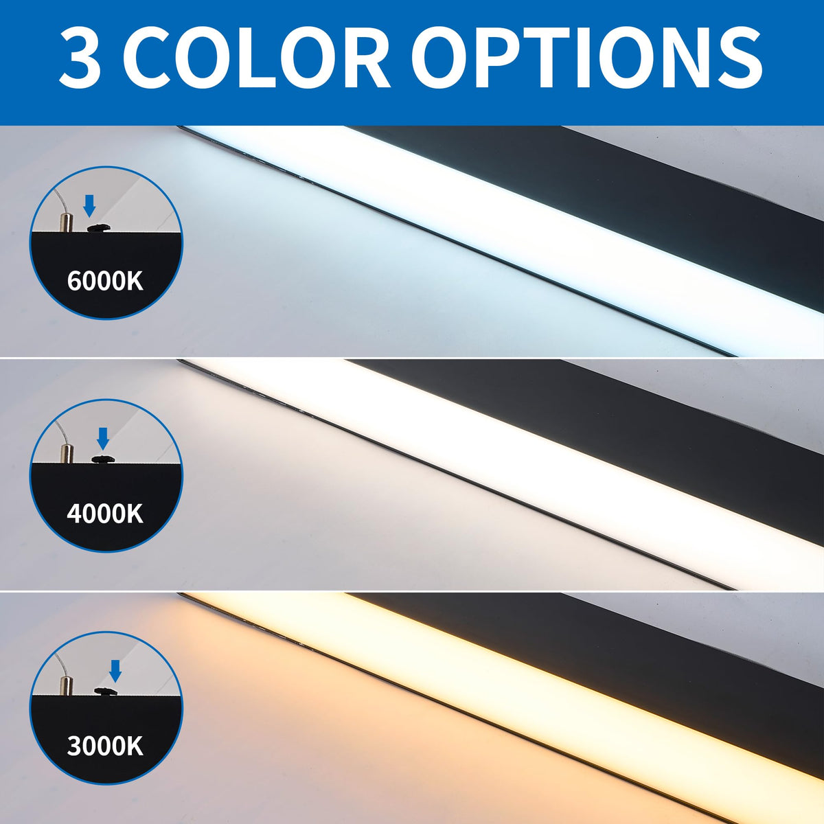 be studied 4FT 50w Led Linear Light, Fixture 0-10V Controlled Dimming 3000K 4000K 6000K Color Changing, Black Ceiling Shop Light, Suspended Office Lighting Fixture 2 Packs