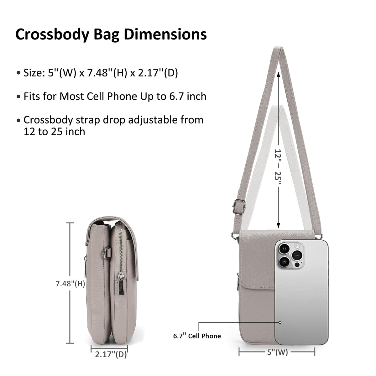 befen Real Leather Small Cell Phone Crossbody Bags for Women, Women's Shoulder Purse Handbags with RFID Blocking Wallet Beige Grey