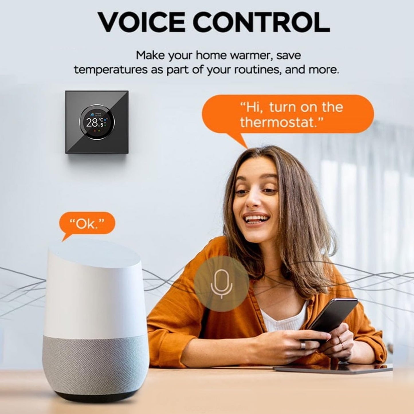 WiFi Smart Thermostat,Temperature Controller,Smart Thermostat for Home,Voice Compatible with Tuya,Heating Digital Thermometer with 1.32in TFT Screen