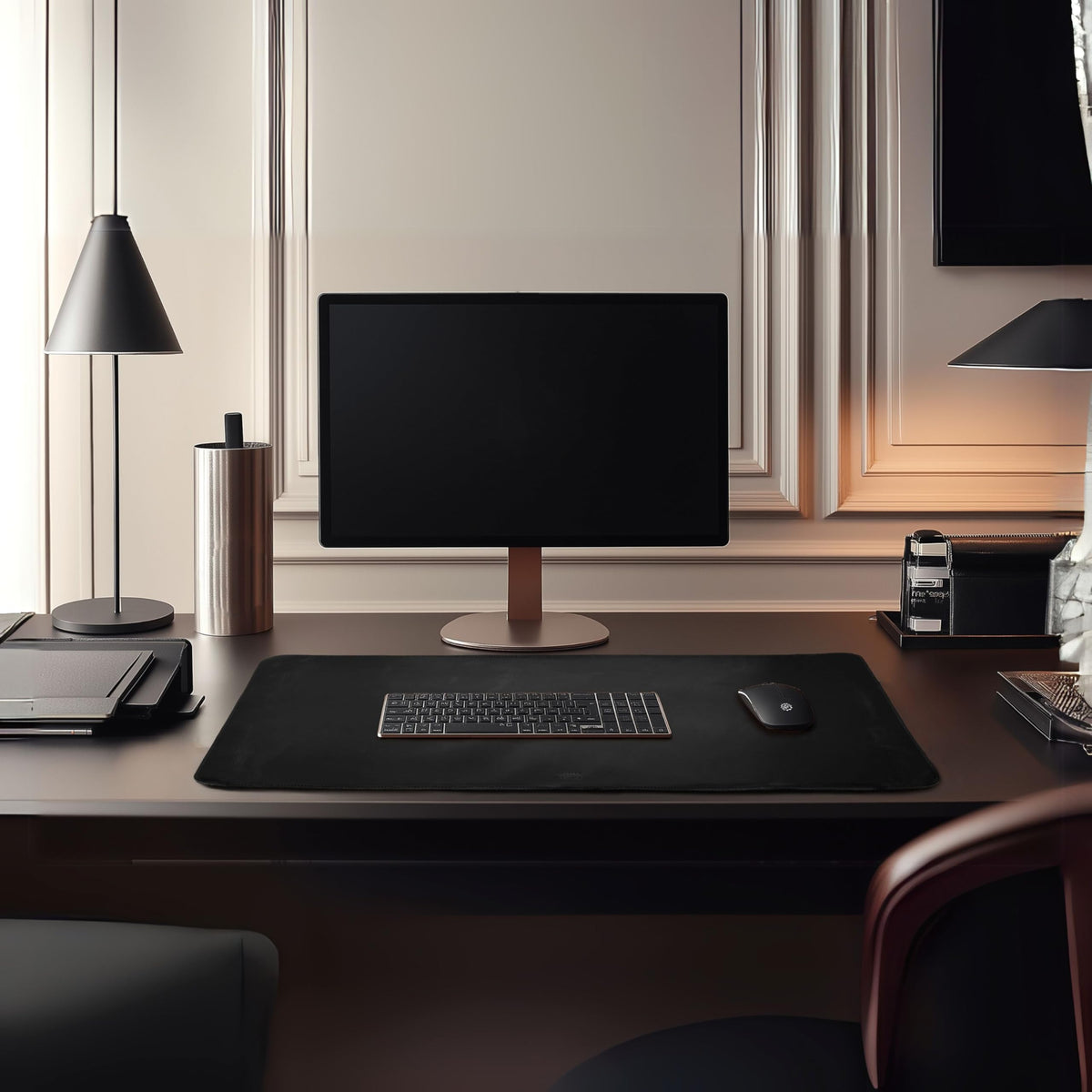 LEATHER VILLAGE Real Leather Desk Pad (3mm) Thick Double Layer Desk Mat Cover Blotter Large Full Grain Protector for Keyboard, Mouse & Laptop – Office Table Mat & Desktop Accessories–(32''x16'')-Black