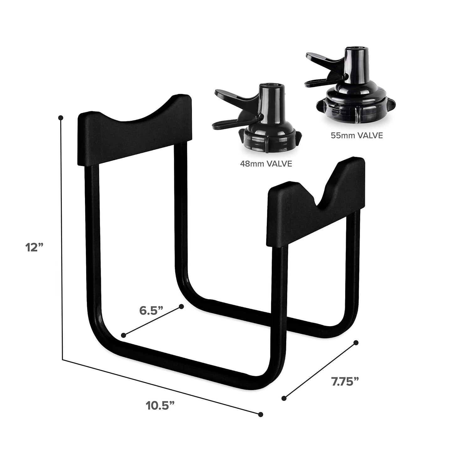 Brio Stainless Steel 3-5 Gallon Water Jug Stand and 2 Dispenser Valves, Rust-Resistant Non Slip Water Stand with BPA Free Fast Flow Water Spout Fits BOTH 48mm and 55mm Bottles 2 CAPS INCLUDED (Black)