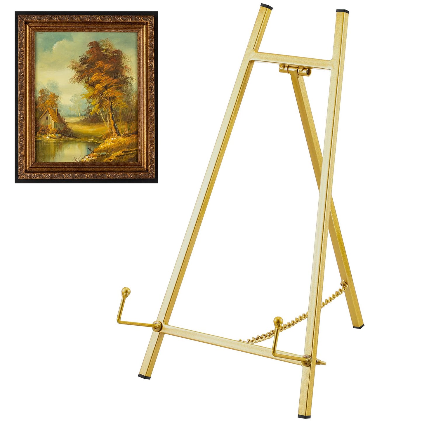 Leinuosen Metal Easel Stand 16.5" H x 8.7" W x 4.3" D Table Top Easel Stand for Display Tripod Art Picture Mirror Modern Plate Holder for Display Book Photo Wedding Sign(Gold,1 Pcs)