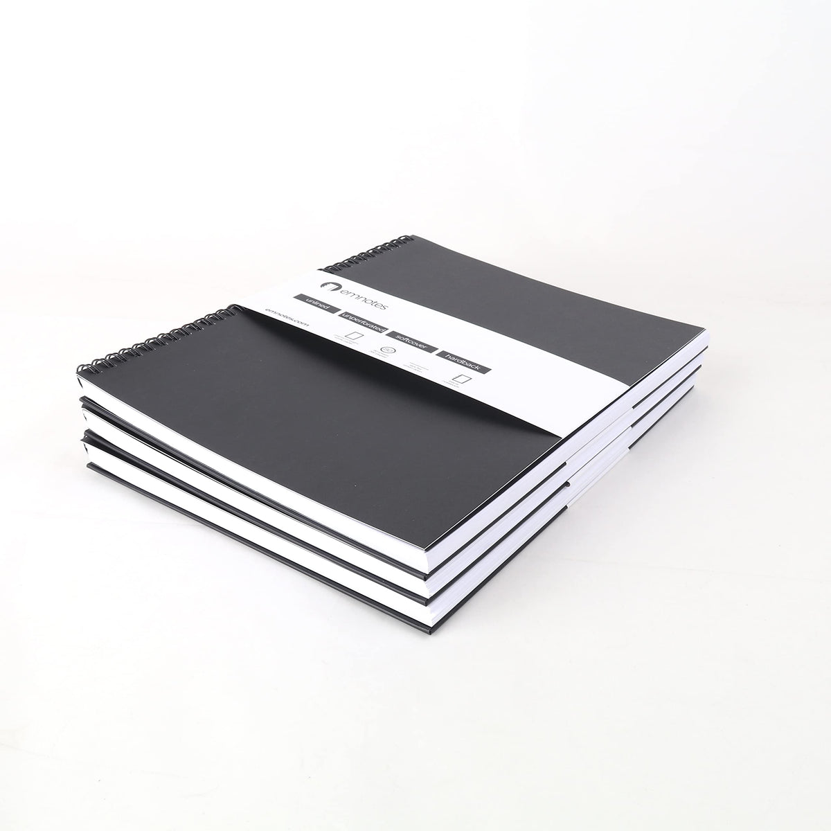Emnotes Unruled Notebook, Unlined Blank Paper, 8.5 x 11 Inches, 80 Sheets, Black Softcover (Pack of 3)