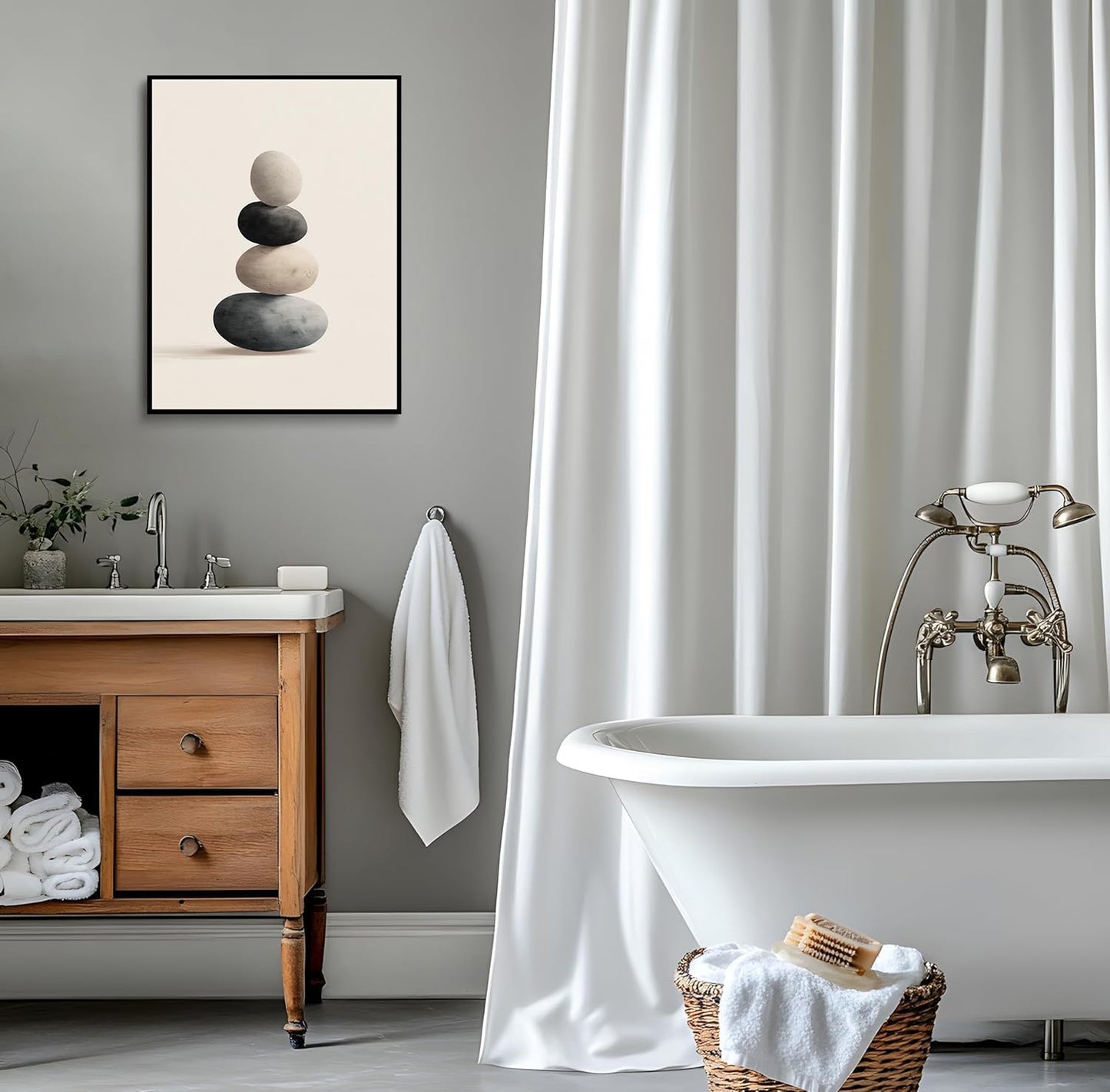 The Balanced Stone Canvas Wall Art Prints Posters Painting Framed Artwork Black White Wall Decor Modern Minimalist Zen Abstract Style Living Room Bedroom Kitchen Dining Office Home Gifts 12x16 Inches