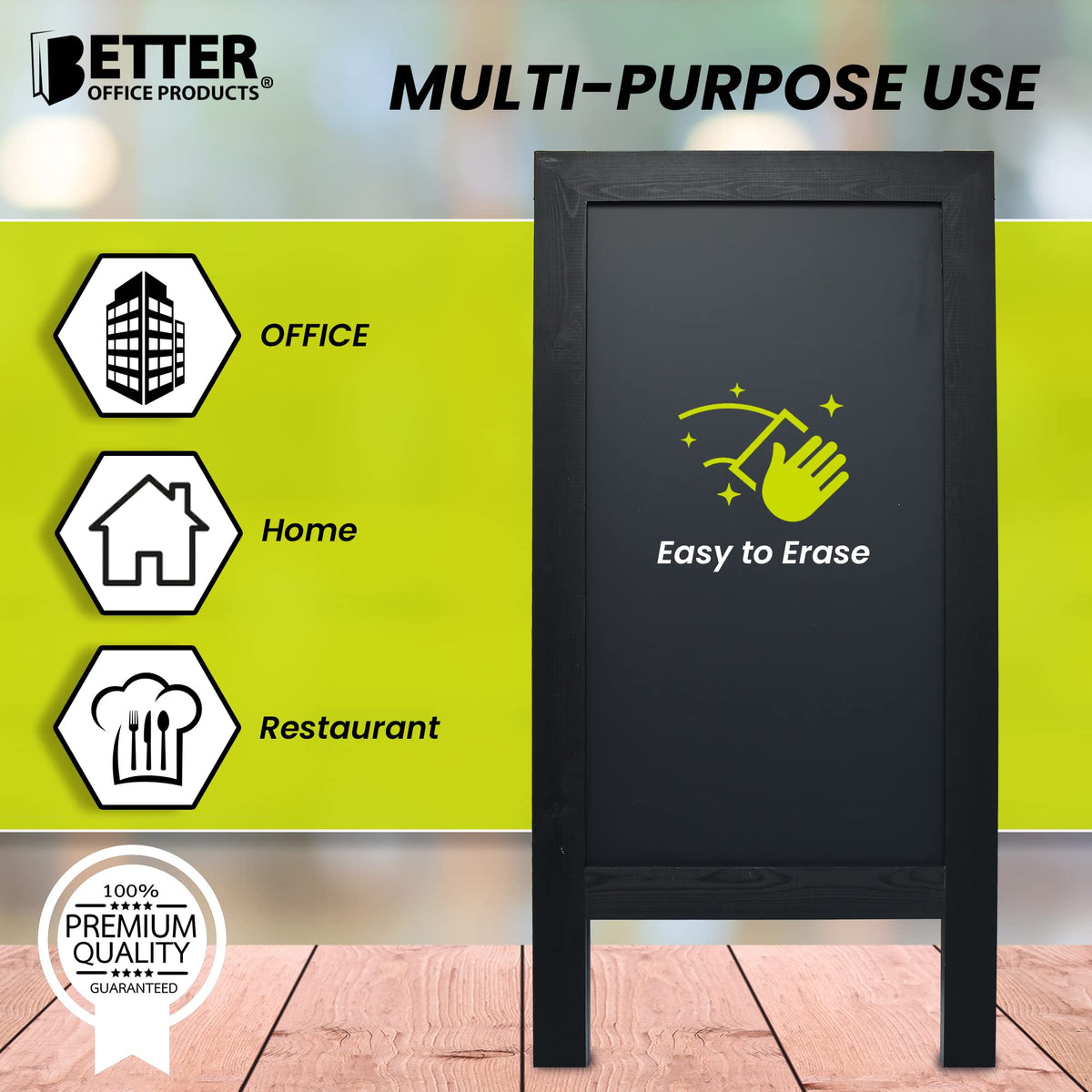 Better Office Products Magnetic A-Frame Chalkboard Sign, Extra Large 20" x 40", Standing Chalkboard Easel, with Chalk Marker + Chalk & Eraser, Sandwich Board Outdoor Sidewalk Sign,(Black)