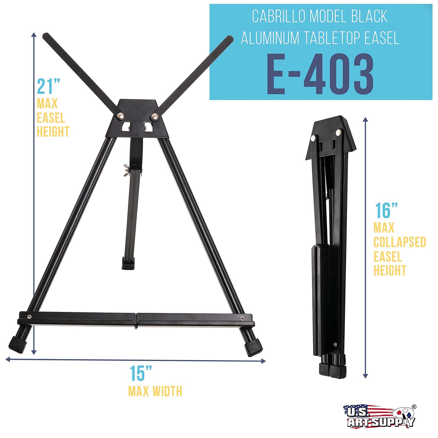 U.S. Art Supply Tabletop Easel for Painting - 15" to 21" Adjustable Metal Painting Easel - Portable Art Easels (Pack of 3) for Display Table Stand - Canvas, Whiteboards, Posters, Signs, Drawings