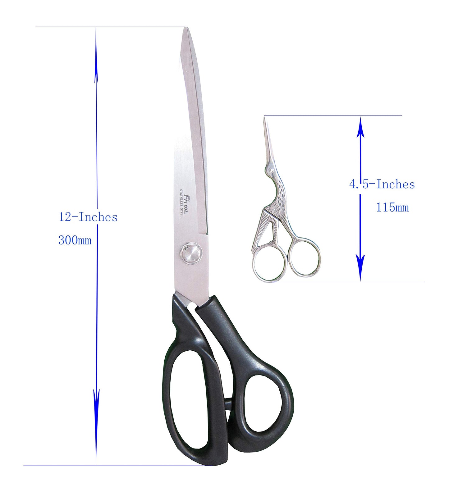 Heavy-Duty Extra Long Large Home/Office Utility Scissors, 12-Inch Upholstery Tailor Shears, 4.5-Inch Crane Embroidery Sewing Crafting Scissors, Stainless Steel All Purpose Sissors 2Pack
