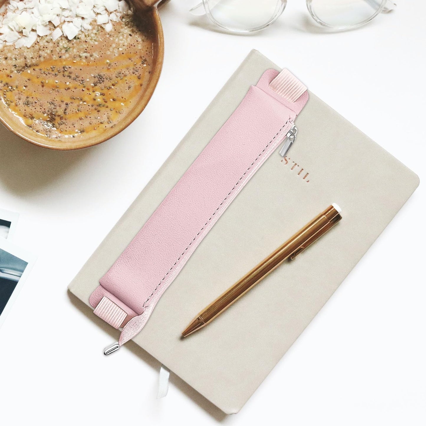 Aswewamt 5 Pcs Elastic Notebook Band Holders PU Leather Adjustable Pen Sleeve Pouch Pencil Holder Case for Notebook Planners Binders Books