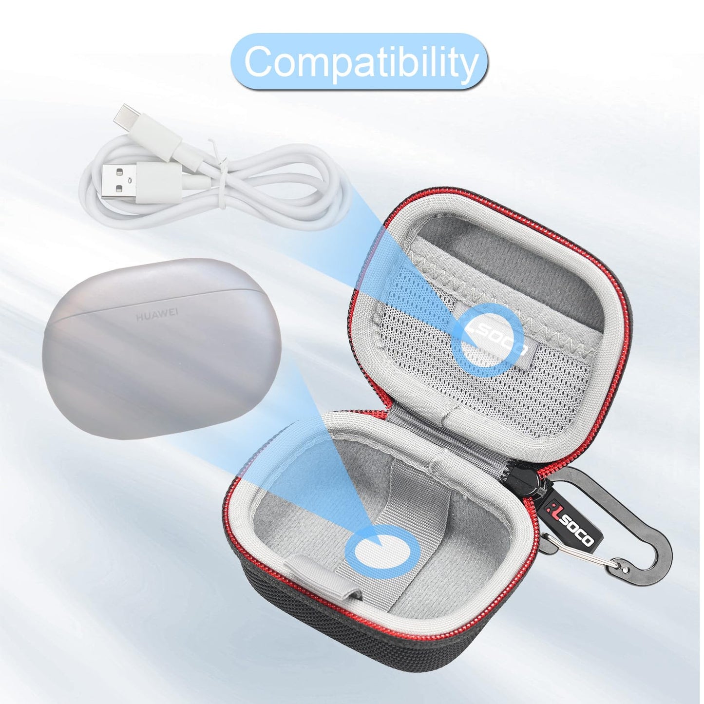 RLSOCO Hard Case for Huawei FreeBuds Pro 5 Wireless Earbuds | Shockproof, Dustproof, Water-Resistant Storage Pouch, with Sturdy Metal Hook (Case Only)