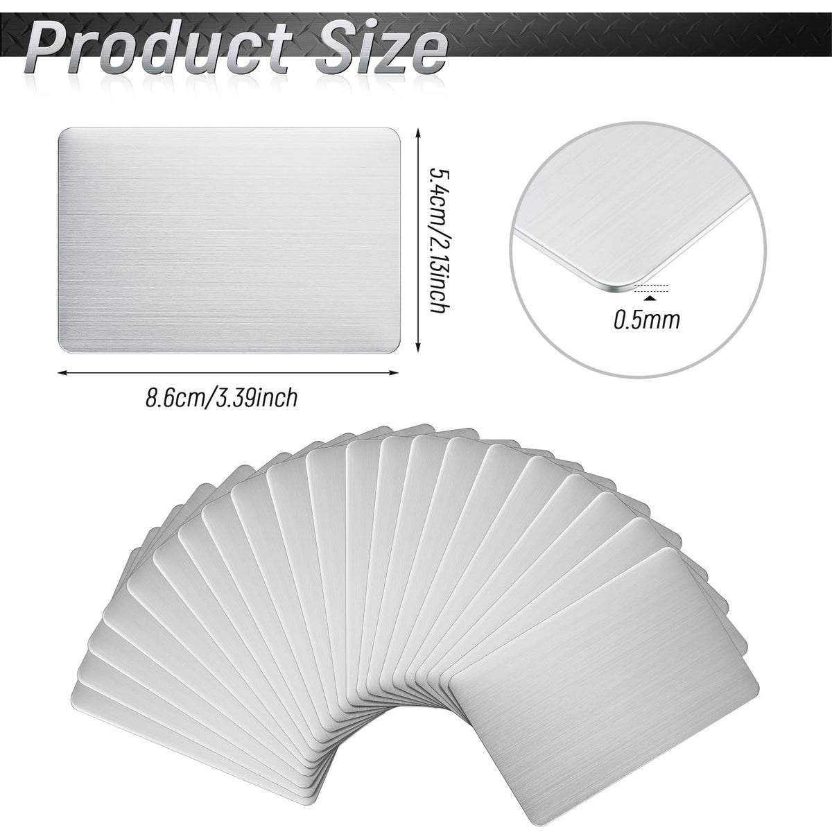 Tandefio 50 Pcs 304 Stainless Steel Metal Business Cards 3.4 x 2.1 Inch Laser Engraving Stainless Blank Steel Card for House Office Customer DIY Gift(0.5 mm Thickness)