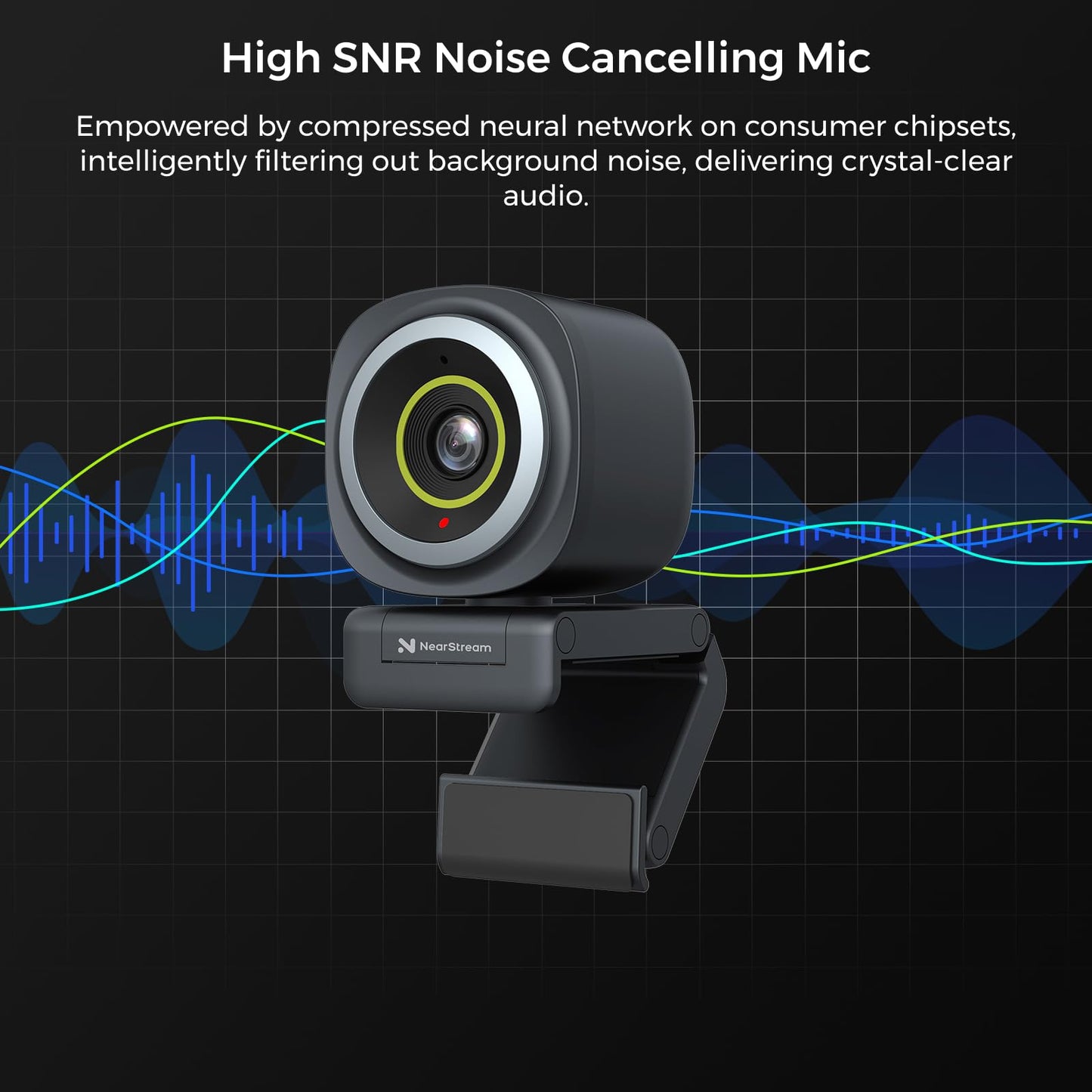 NearStream 4K Webcam for Streaming - Noise Canceling Mic, 45°-95°Adjustable FOV, Auto Focus, AI Framing, Software Control, Plug&Play, Works with Zoom/Teams/Skype/Google Meet