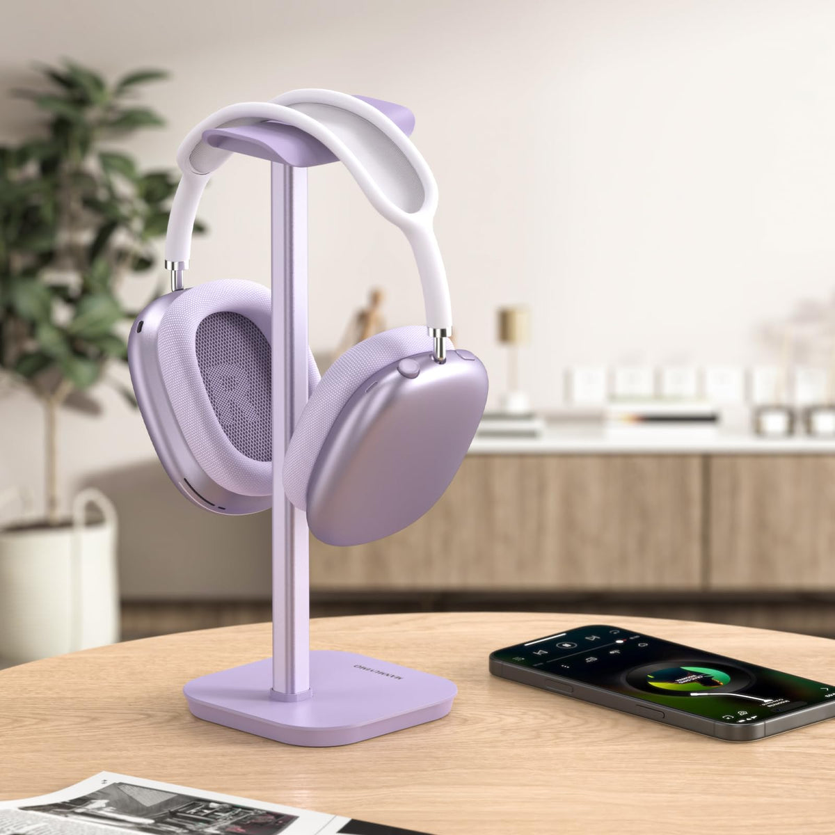 MANMUVIMO Headphone Stand, Desktop Headset Holder (Purple) Heavy Base Desk Earphone Stand Aluminum Gaming Headset Hanger Rack for AirPods Max, AirPods, AirPods Pro, Beats, Bose