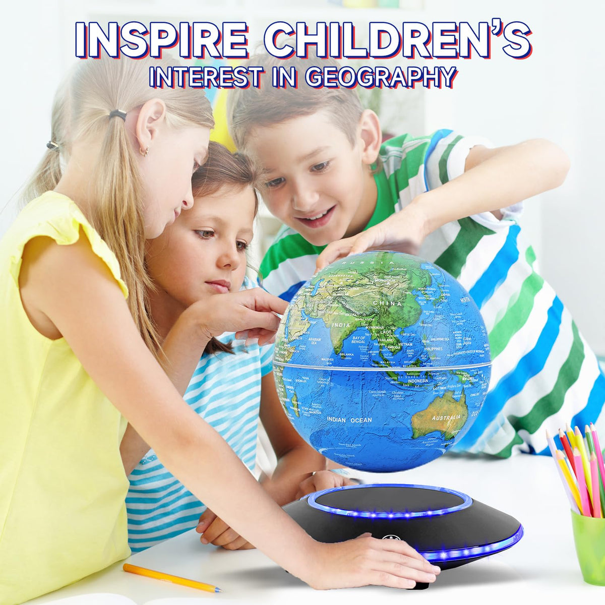 Magnetic Levitating Globe,Cool Gadgets Auto- Rotating Globes Floating Globe World Map Office Decor with LED Light Base for Children Educational Gift Home Office Desk Decoration (6 Inch)