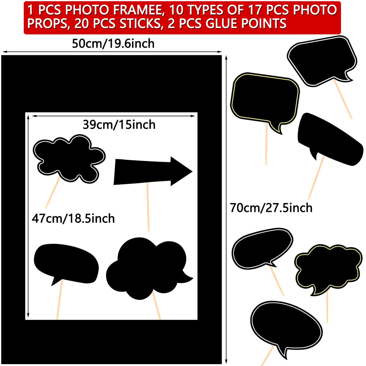 18pcs Blank Photo Booth Props Black Chalkboard Photo Booth Props Frame with Bubble DIY Photo Props for Birthday Wedding Party Supplies(Black)