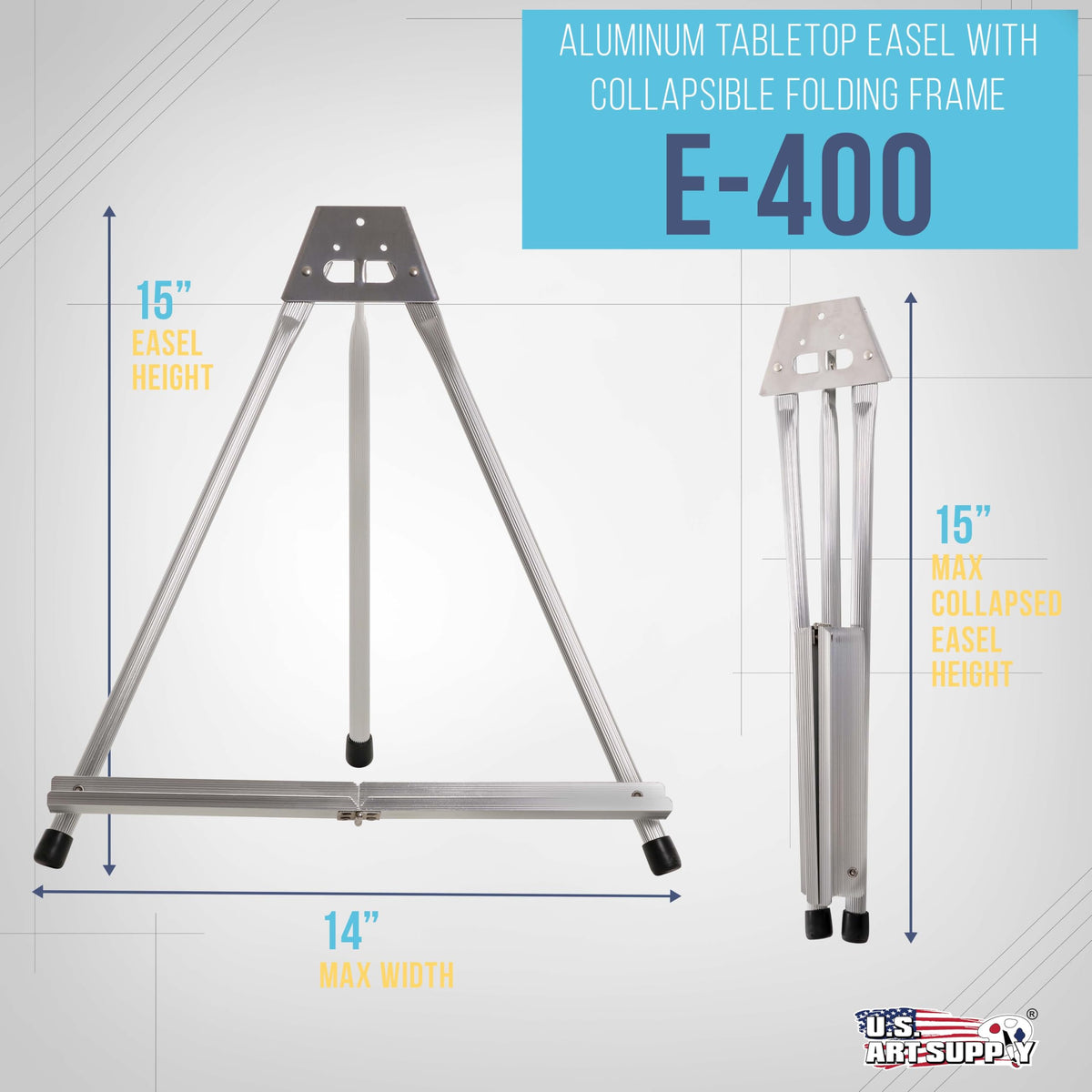 U.S. Art Supply 15-Inch Aluminum Tabletop Easel for Painting - Silver, Lightweight Portable Tripod Art Easel Stand for Sign Display Painting Canvas, and Whiteboards