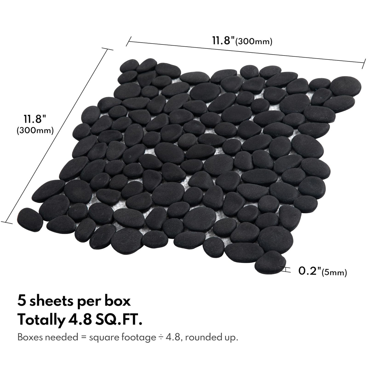 Lovdeco Pebble Tile Shower Floor, Pebble Mosaic Backsplash for Wall, Stone Tiles for Bathroom and Outdoor Garden, 5 Sheets, Black