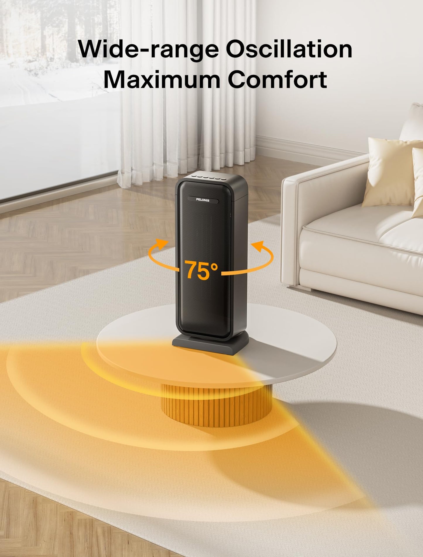 Pelonis 1500w Electric Space Heater for Indoor Use with Thermostat, Oscillation and Remote – Portable Ceramic Heater for Bedroom, Home and for Office Under Desk