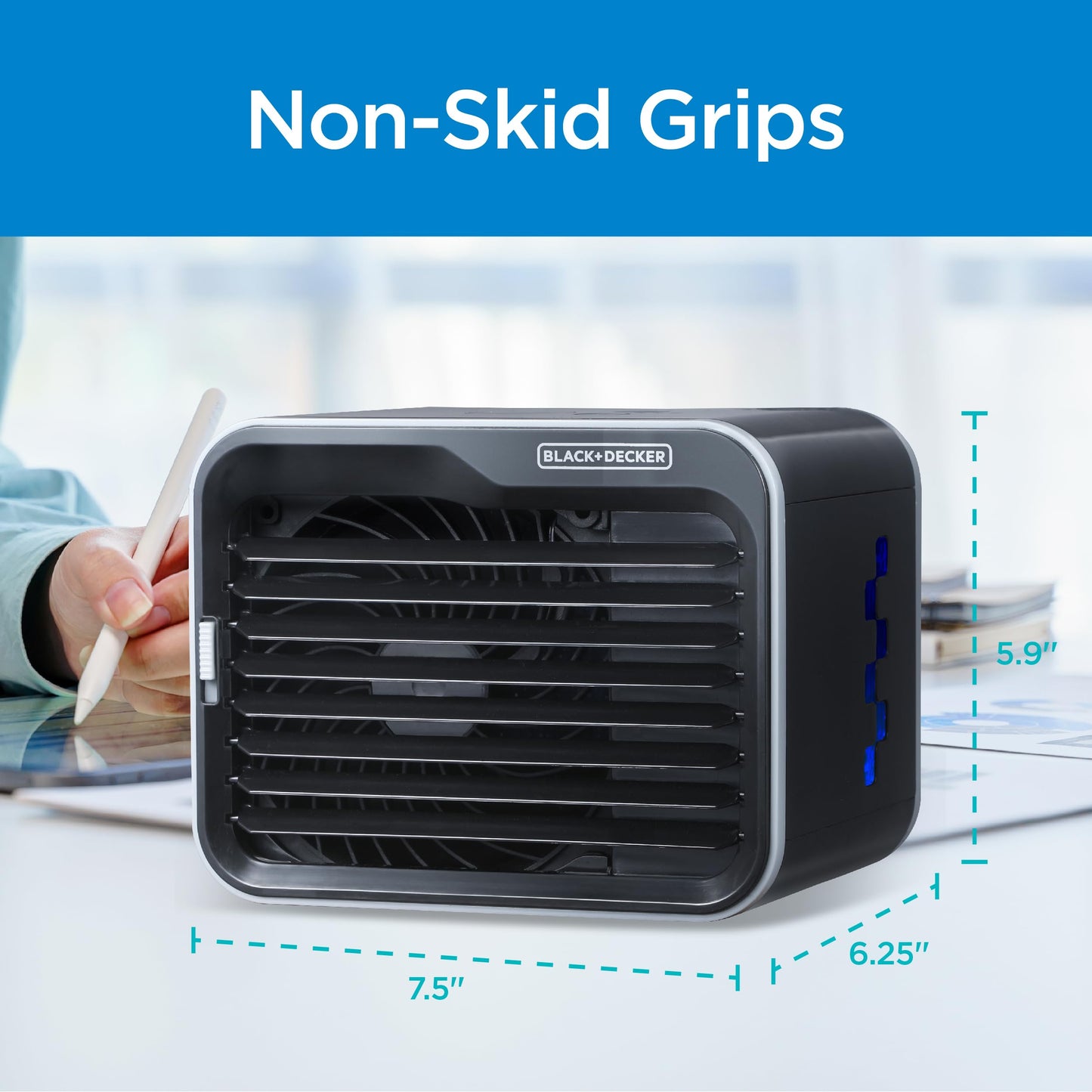 BLACK+DECKER Desktop Air Cooler, Personal Portable Fan with 3-Speeds, Evaporative Air Cooler with 0.5L Water Tank, Air Cooler Fan for Desk, Home, Office, Bedroom, and more, BDMC10B, Black