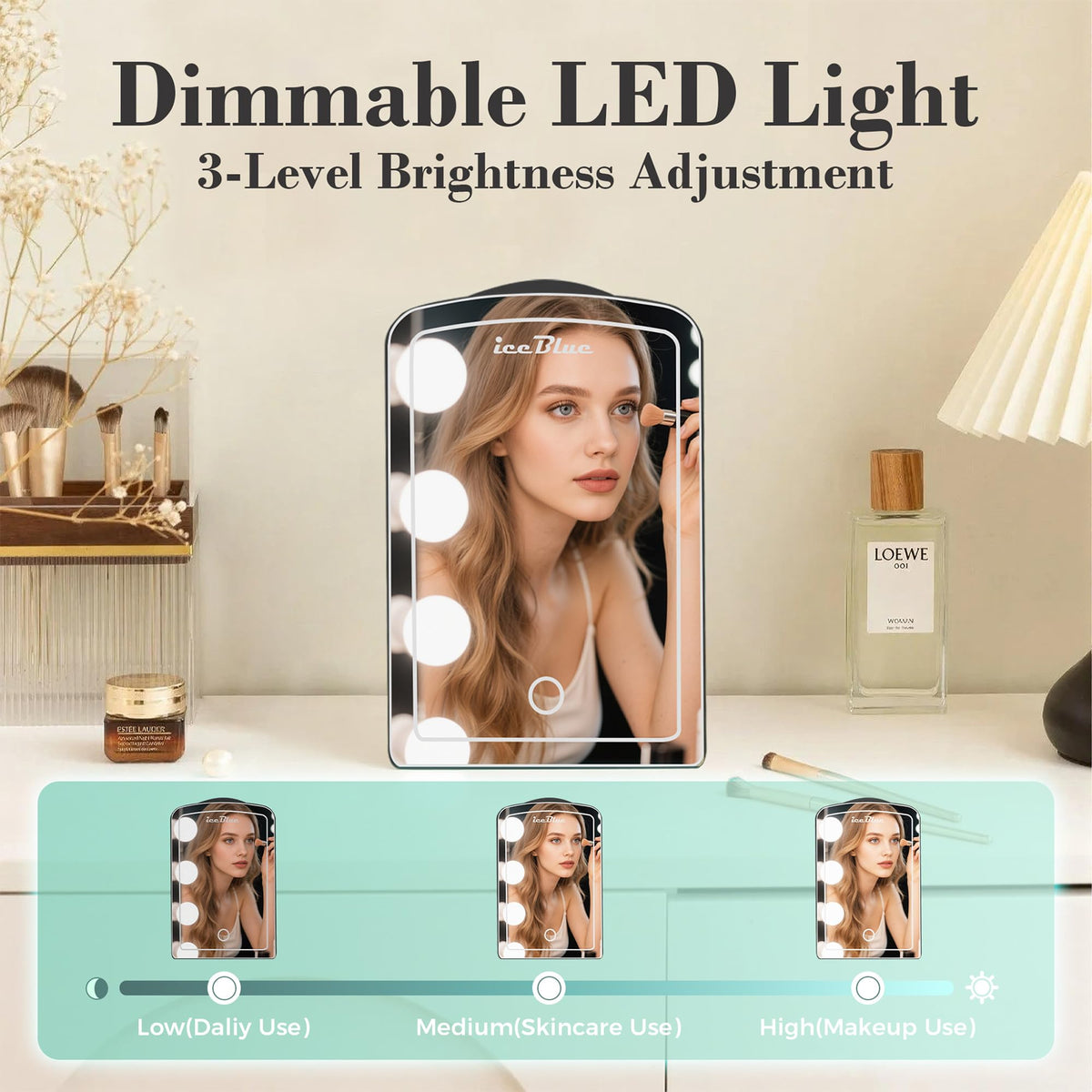 Iceblue Mini Fridge, Skincare Fridge with Dimmable LED Light Mirror, 4 Liter /6 Cans Small Refrigerator for Beauty & Beverages,Mini Fridge for Bedroom, Car, Office & Dorm, Gift - Black