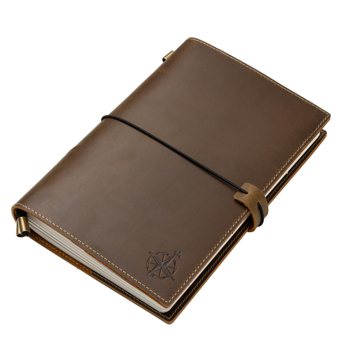 WANDERINGS A5 Size Travelers Notebook with Pockets - 6"x8.5" / 15cm x 22cm - Refillable Travelers Journal - Beautifully Handcrafted, Premium Leather Journal, includes 120 GSM Blank Inserts